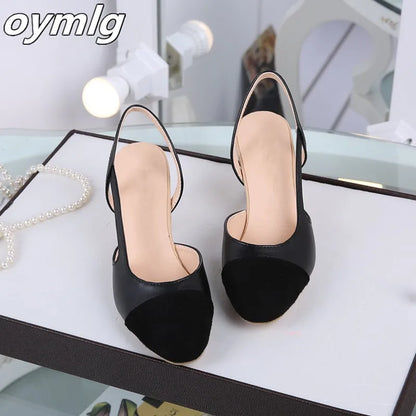 Women Slingbacks Shoes High Heels Thick High Heel Shoes Cow Leather Mixed Colors Pumps Ladies High Heel Elegant Sandals Female