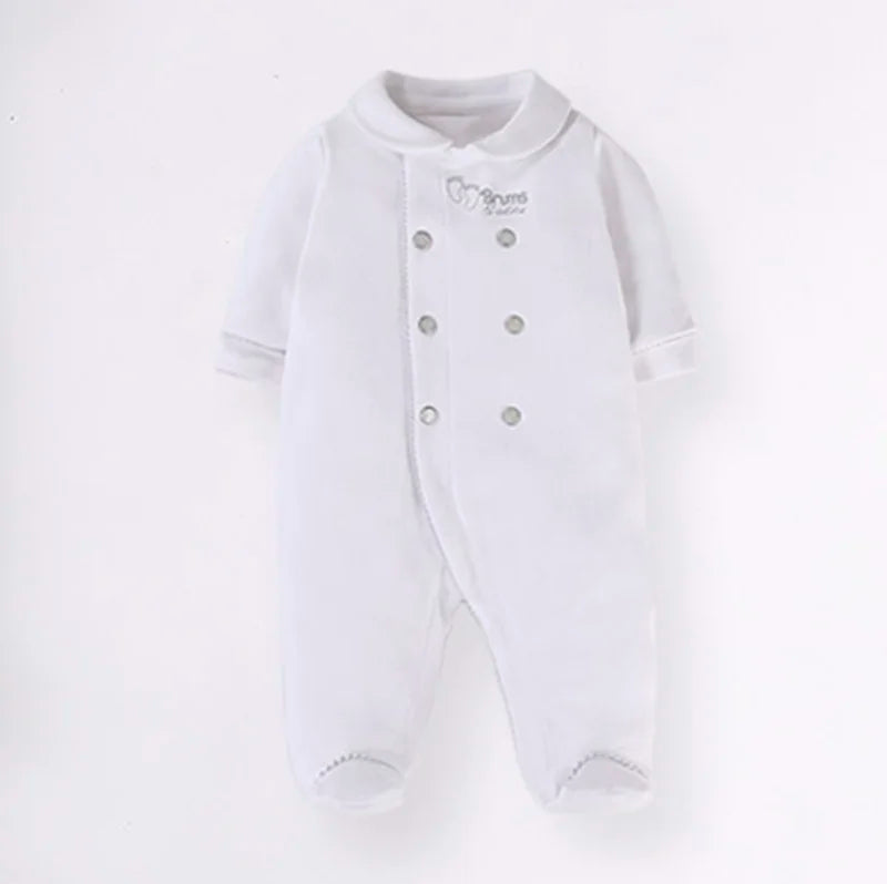 0M Newborn Baby Footed Romper Infant Spring Autumn Cotton Side Snap Jumpsuit Overall Boy Girl Peter pan Collar Onesies Outfit00M