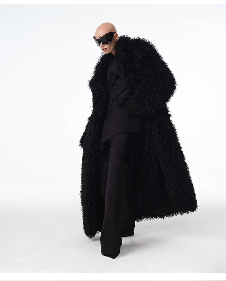 Men and women's lamb fur coat beach wool long coat toka roll wool trench coat