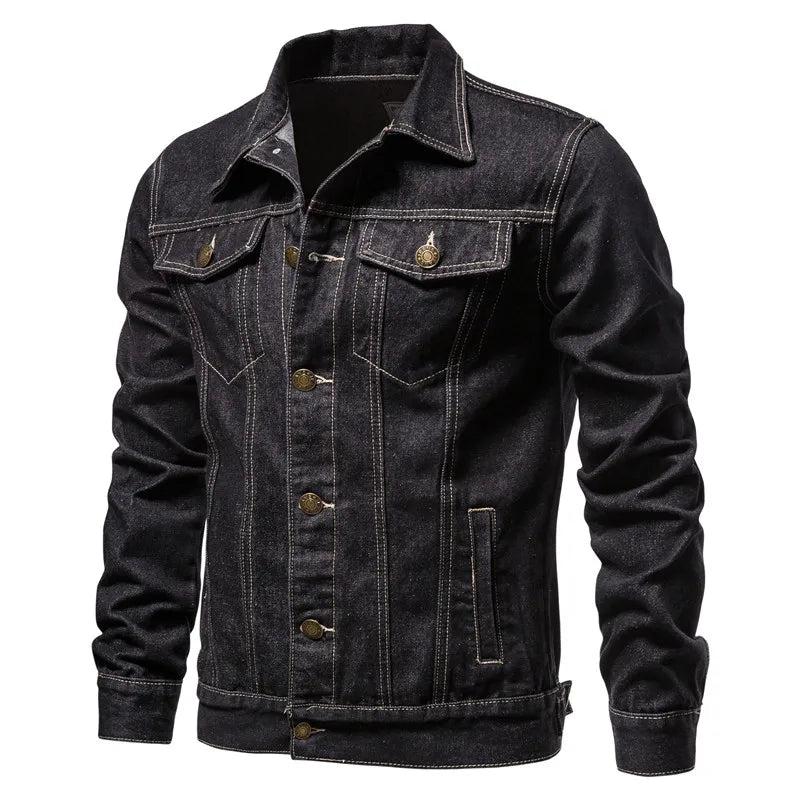 2024 herbst Männer Feste Denim Jacken Mode Motorrad Vintage Jeans Jacken Hommes Slim Fit Baumwolle Casual Schwarz Blau Mäntel