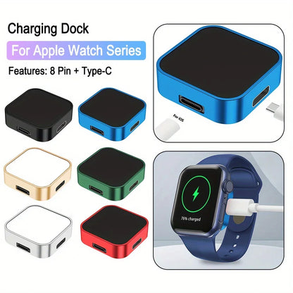 Portable 2 in 1 Magnetic Wireless Charger Key Chain For Apple Watch Series 9 8 7 6 5 4 3 2 SE 8 Pin USB-C Fast Charging Station