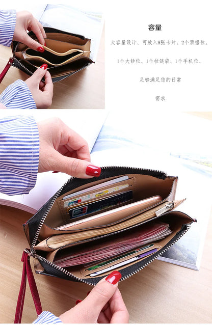 Women's Vintage Oil Wax Leather Zipper Clutch Wallet Female Large Capacity Coin Purse Ladies Wristband Simple Card Holder Wallet