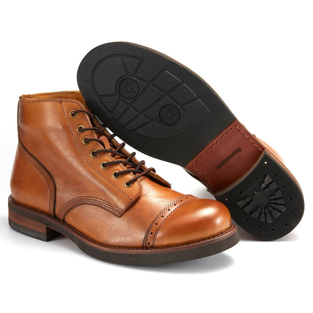 High Quality Handmade Precision Stitch Wear-Resistant Classic Luxury Casual Boots Men Genuine Leather Shoes Combat Boots