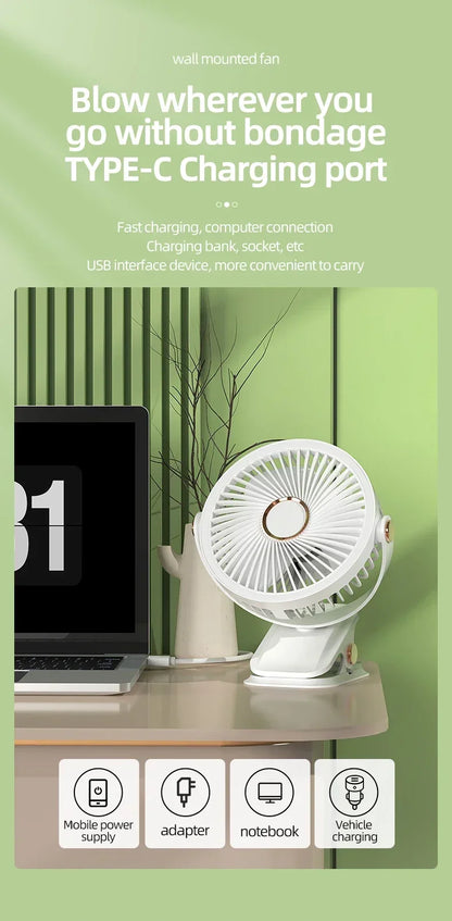 Xiaomi 8000mAh Clip-on Fan 3 Speed Quiet Rechargeable Desktop Portable Air Circulator Wireless Fan With LED Light Camping Home