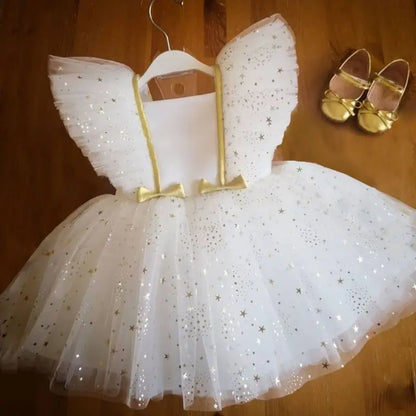 2024 Summer Dress Newborn Infant 1st Birthday Christening Clothes Princess Ruffles Sequins Weddings Party Gown Baby Girls Dress