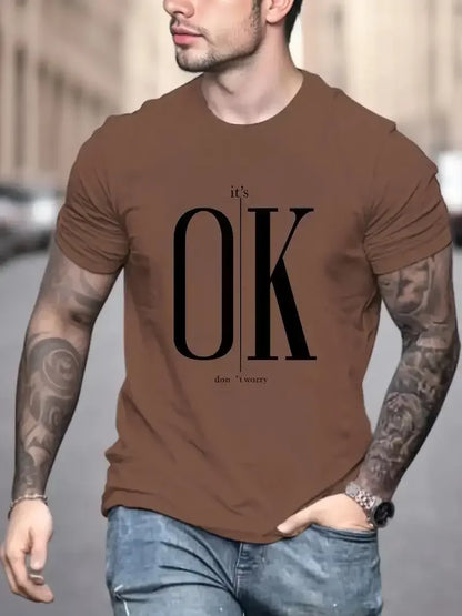 'It's Okay, Don't Worry 'Men's Casual Slightly Stretched Round Neck Pattern Cotton T-shirt Summer Men's Clothing Free Shipping