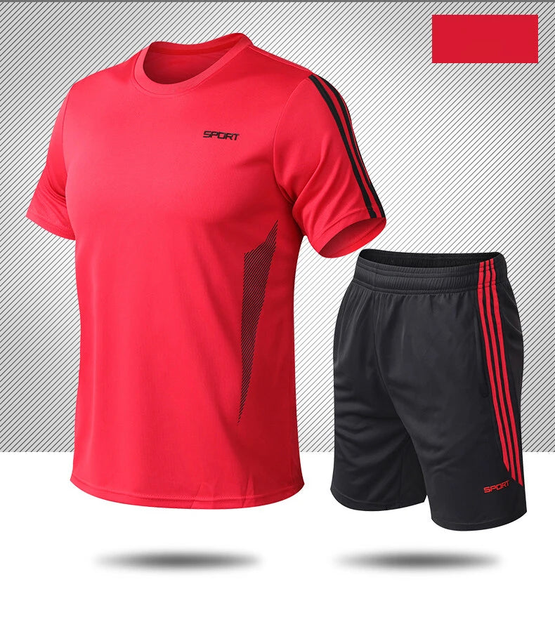 Summer men's sports set, outdoor fitness running basketball, short sleeved T-shirt and shorts, loose and quick drying