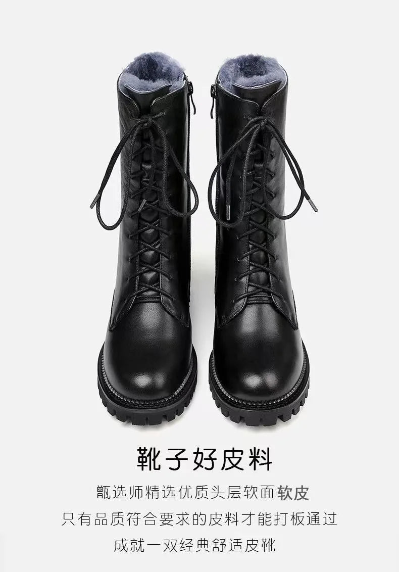 High Top Boots Women 2024 Thickened High Heel Lacing Double Zip Shoes for Women Mid Calf Boots Chunky Heel Platform Women Boots