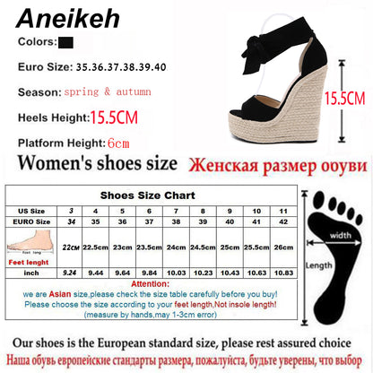 Aneikeh Women Summer Butterfly Knot Open Toe Sandals Fashion Platform High Heel Wedge Lace-Up Ankle Bowtie Dress Shoes 35-40