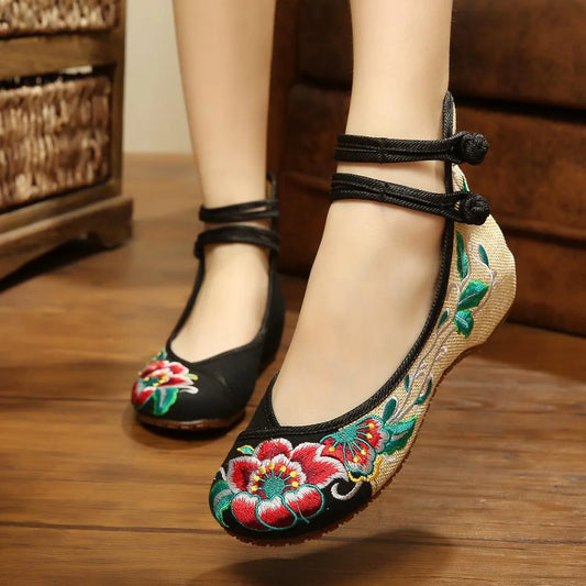 Women Spring Summer Peach Buckle National Wind Embroidered Women's Casual Shoes Size 9 Dress Shoes for Women Business Casual