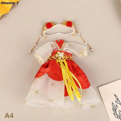 1set 16CM Chinese Style Doll Hanfu Clothing Dress Doll Ancient Costume Gown Dolls Clothes Accessories Dress Up Toys  For Girls