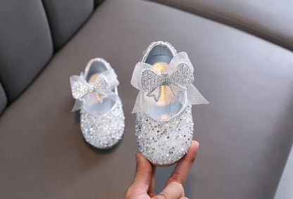 AINYFU New Children's Sequined Leather Shoes Girls Princess Rhinestone Bowknot Single Shoes 2024 Fashion Baby Kids Wedding Shoes