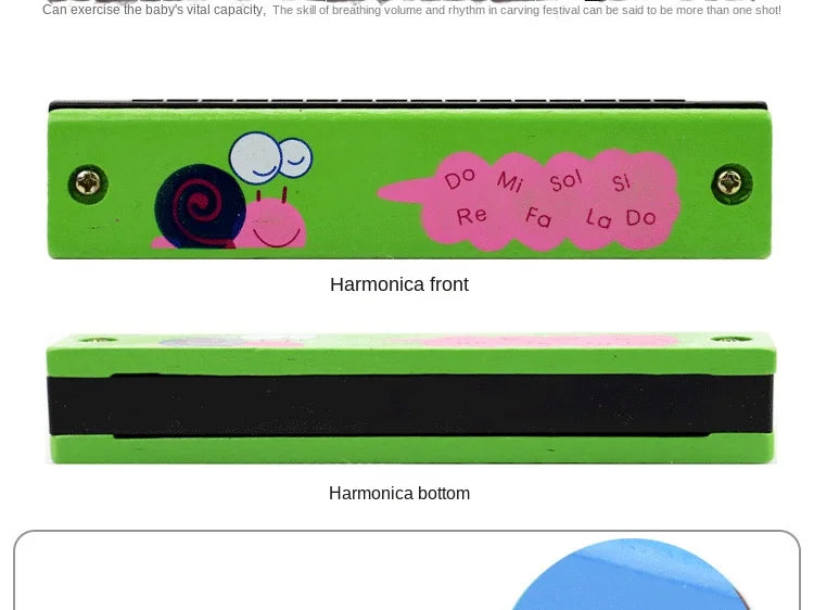 16 Holes Cute Harmonica Musical Instrument Montessori Educational Toys Cartoon Pattern Kids Wind Instrument Gift for Boy Girl