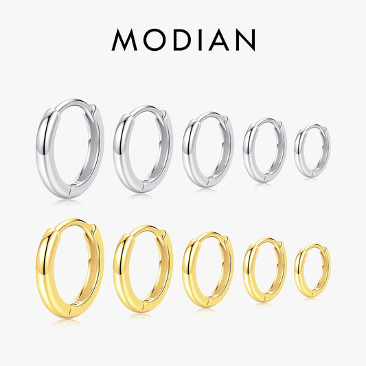 MODIAN 5 Sizes 925 Sterling Silver Simple Stackable Circle Ear Buckles Classic Basic Gold Color Hoop Earrings For Women Jewelry