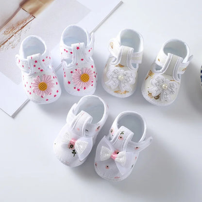 First Walkers Soft Sole Crib  Newborn Toddler Shoes Baby Girl Shoes  Cute Floral Bow Infant Baby Girls Shoes Non-slip Footwear