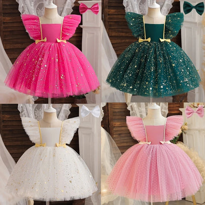 2024 Summer Dress Newborn Infant 1st Birthday Christening Clothes Princess Ruffles Sequins Weddings Party Gown Baby Girls Dress