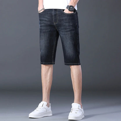 2024 Summer Men'S Thin Slim-Fit Denim Shorts Business Casual Fashion All-Match Stretch Loose Cropped Trousers Male Brand Jeans