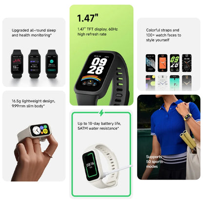 Global Version Xiaomi Smart Band 9 Active 1.47'' Display 18 Days Life Modes 5ATM All-day Health And Fitness Monitoring