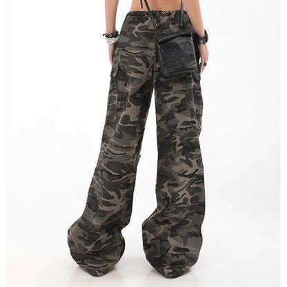 American Retro High Street Casual Overalls Camouflage Loose Wide Leg Pants For Women Y2k Hip-hop Cargo Grunge Baggy Trousers