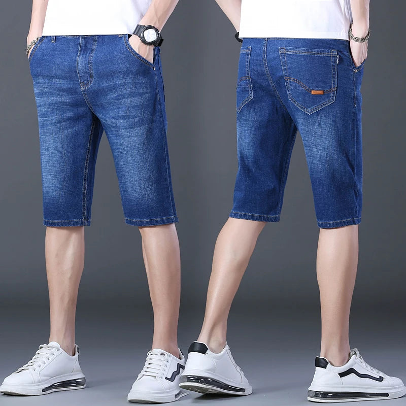 2024 Summer Men'S Thin Slim-Fit Denim Shorts Business Casual Fashion All-Match Stretch Loose Cropped Trousers Male Brand Jeans