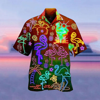 Men's shirt Hawaiian shirt camp T-shirt fluorescent 3D printing street casual short-sleeved clothing fashionable casual