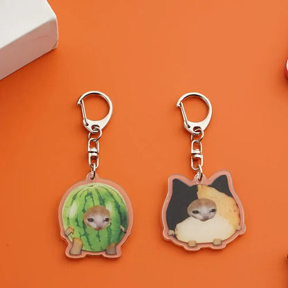 Food Cat Head Expression Keychain Popular Schoolbag Mobile Phone Pendant  Acrylic Fun Gift For Students Keyring Accessories