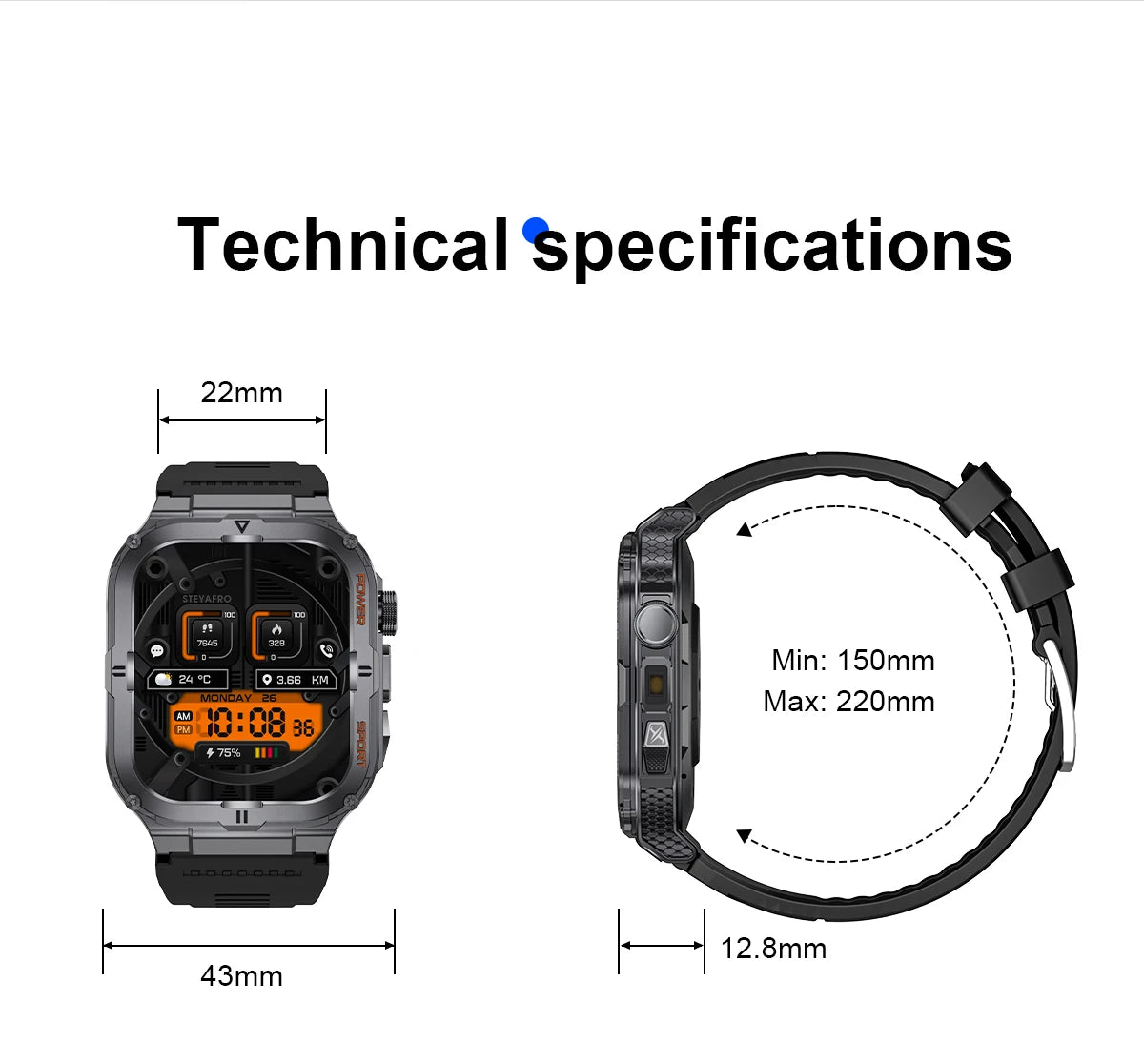 2024 men smartwatch, Bluetooth call tracker, military sports waterproof watch, digital fitness tracker smartwatch LED flashlight