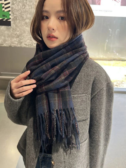 New 2023 Imitation Cashmere Women Scarf Winter Preppy Style Vintage Plaid Scarve Pashmina Mujer Foulard Blanket Wrap Shawl Pareo