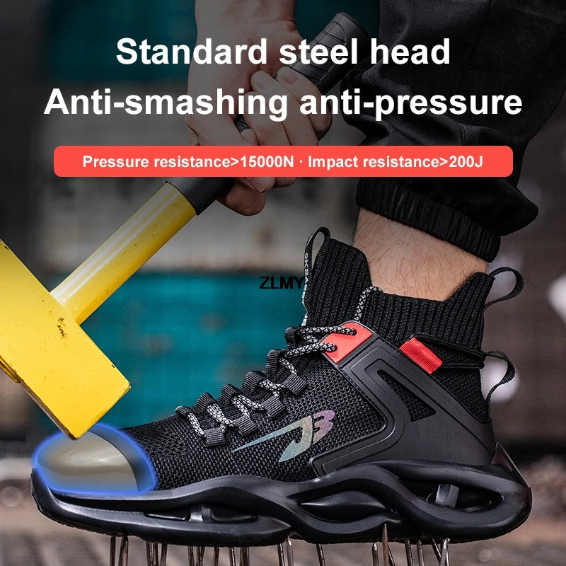 Breathable Safety Shoes Men Steel Toe Sneakers Puncture Proof Light Work Safety Boots Man High Top Anti-stab Security Boots New