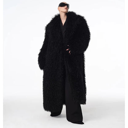 Men and women's lamb fur coat beach wool long coat toka roll wool trench coat