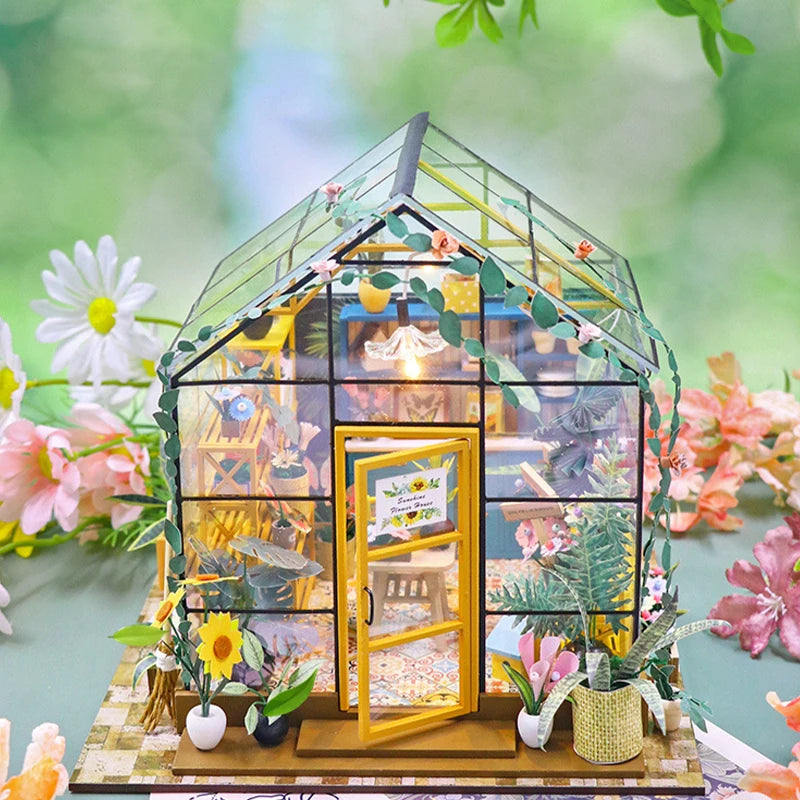 Doll House Kit Mini DIY Flower House Handmade 3D Puzzle Assembly Building Toys Home Bedroom Decoration With Furniture DollHouses