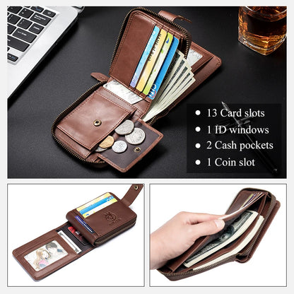 SCHLATUMThe first layer of cowhide RFID anti-theft brush leather wallet retro men's short horizontal money clip