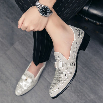 Casual Men Shoes Men Loafers Luxury Brand Rhinestones Italy Fashion Male Designer Wedding Elegant Moccasins Slip-On Driving Shoe