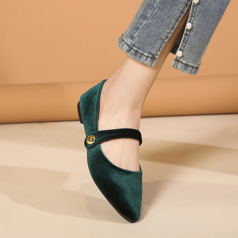 Women's Pointed Toe Flat Shoes With Velvet Matte Finish Single Shoes Women Comfort Loafers Shoes Leather Mary Jane Shoes