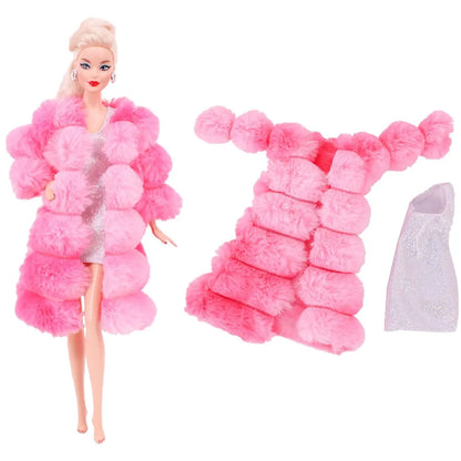 30CM&11.8Inch Doll Clothes Plush Coat + Dress+Hat ,T-shirt Set Suitable Fashion Outfit Casual Clothing Free Glasses Gift