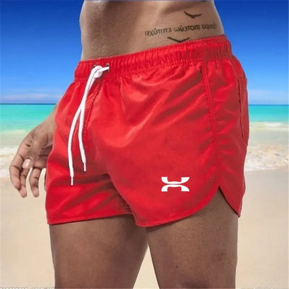 Men's swimming shorts, colorful summer swimwear, sexy, beach, surfboard