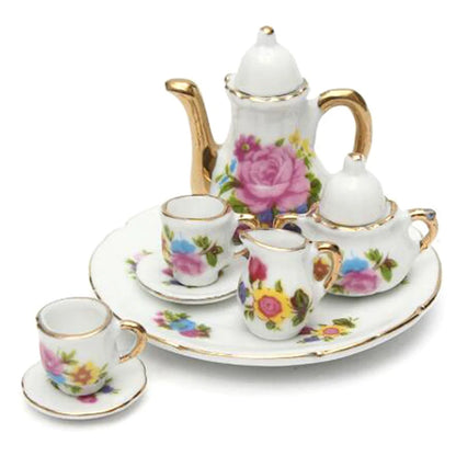 8Pcs 1:12 Dollhouse Miniature Dining Ware Porcelain Tea Set Dish Cup Plate