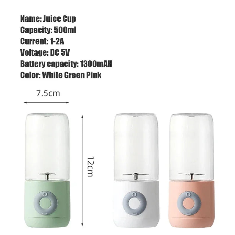 500ML Electric Juicer Portable Smoothie Blender 6 Knife Mini Blenders USB Wireless Rechargeable Mixer Juicers Cup For Travel