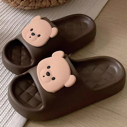 Cute Bear Design Thick Sole Women Slippers Slides Bathroom Beach Indoor Sandals Summer Couple Shoes