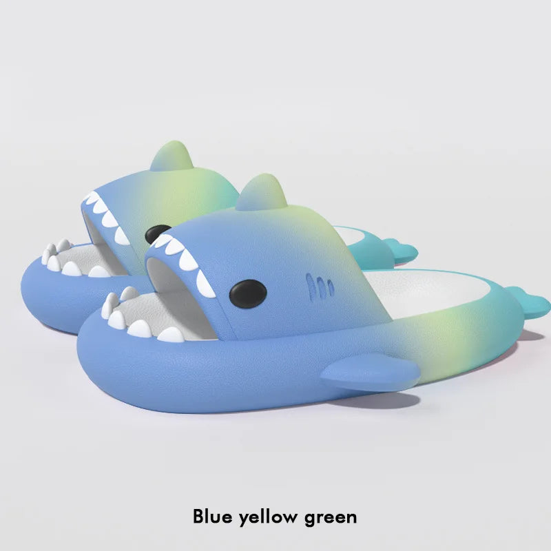 Gradient Color Shark Slippers Summer Kids Cute Sandals Women Men EVA Non-slip Thick Slides Girls Boys Beach Shoes Home Flip Flop