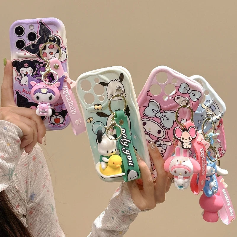 3D Cartoon Kuromi Wavy Phone Case For OPPO Realme Note 50 C67 C65 C53 C61 C55 C53 C51 Cute Melody With Wrist Strap Cover