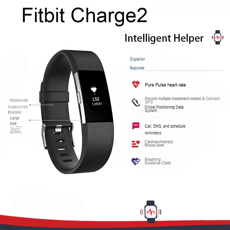 Fitbit Charge 2 smart wristband heart rate monitoring exercise pedometer fitness sleep call notification GPS IOS Android