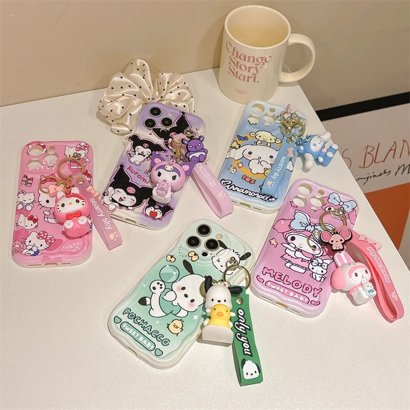 3D Cartoon Kuromi Wavy Phone Case For OPPO Realme Note 50 C67 C65 C53 C61 C55 C53 C51 Cute Melody With Wrist Strap Cover