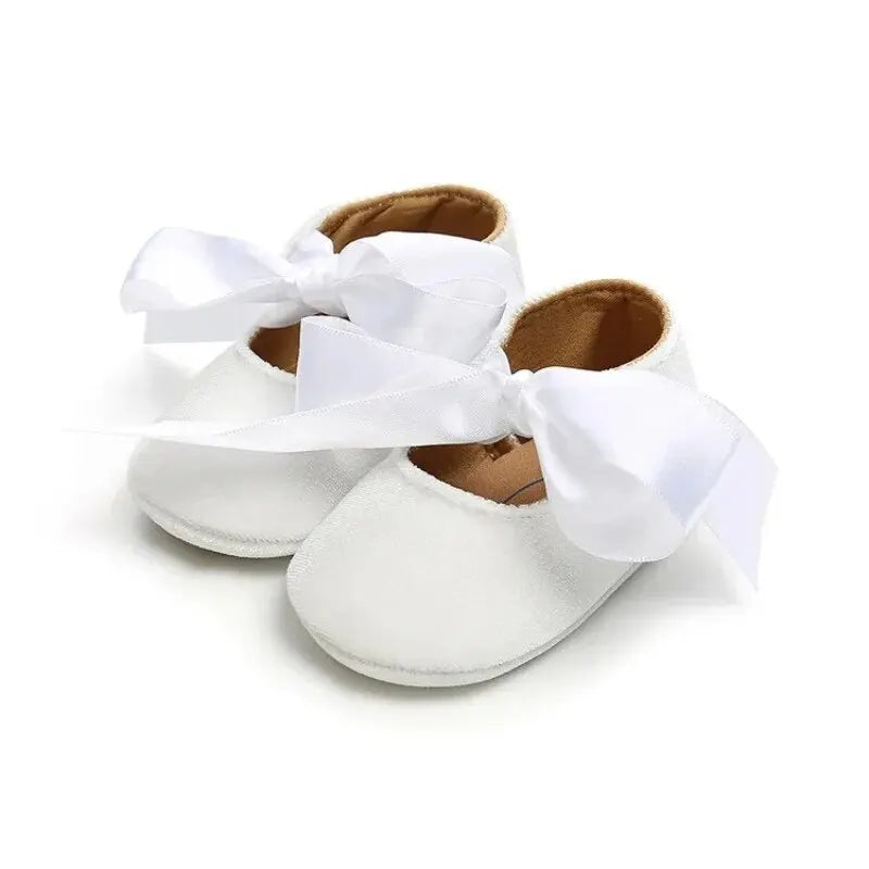 Meckior Baby Girl Shoes Princess Ballet Slippers Non-slip Flat Soft-sole Cotton Rubber Crib Butterfly-knot Infant First Walkers