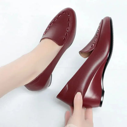 Women Fashion Light Weight Wedge Heel Comfort Spring & Autumn Shoes Lady Casual Sweet Home & Outside Black Leather Pumps E1419