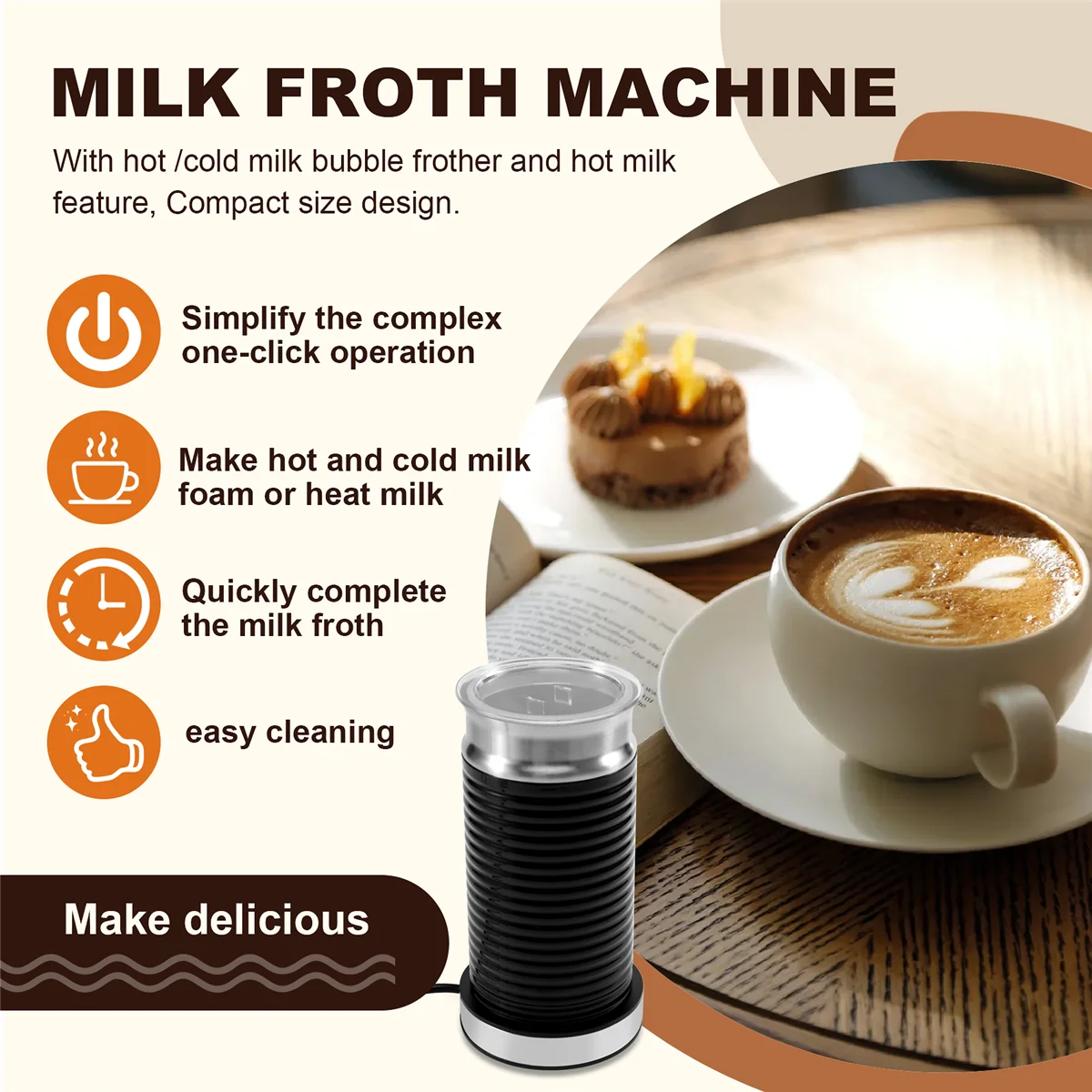 New Automatic Hot and Cold Milk Froth Machine Home Cappuccino Coffee Maker Companion Milk Frother, EU Plug