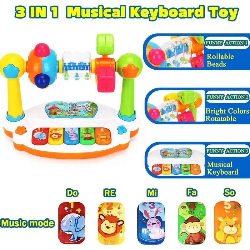 Baby Piano Toys Kids Rotating Music Piano Keyboard with Light Sound, Musical Toys for Toddlers,Early Educational Music Toy Gifts