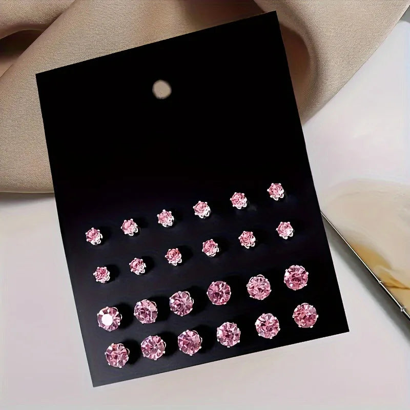 12 Pairs of Fashionable and Minimalist Pink Round Women's Earring Sets Suitable for Daily Wear As Jewelry Gifts