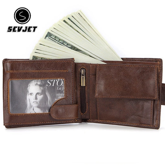 Cowhide Leather Men Short Wallets Hasp Trifold Money Clip Vintage Coin Purse For Male Card Holder Small Clutch Cash Bags JYY693