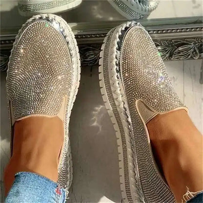 2024 spring new Women's Outdoor Fashion Shoes thick soled Rhinestone Platform flat Shoes Casual Comfor Female versatile Shoes